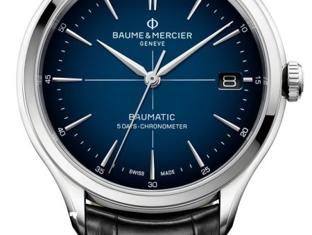 Baume & Mercier Clifton Baumatic COSC Automatic Blue Dial Steel Black Leather Mens Watch M0A10467 Supply