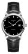 Longines Flagship Automatic Stainless Steel Black Dial Black Leather Strap Diamonds Date Mens Watch L4.984.4.57.2 For Sale