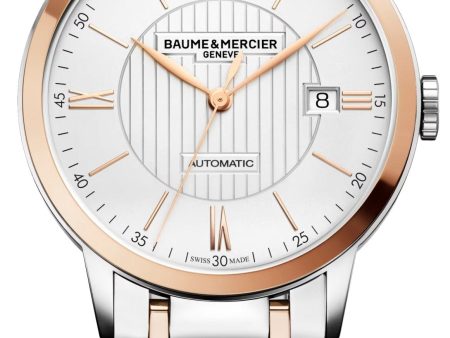 Baume & Mercier Classima Automatic 18K Rose Gold & Steel Silver Dial Date Mens Watch M0A10217 Fashion