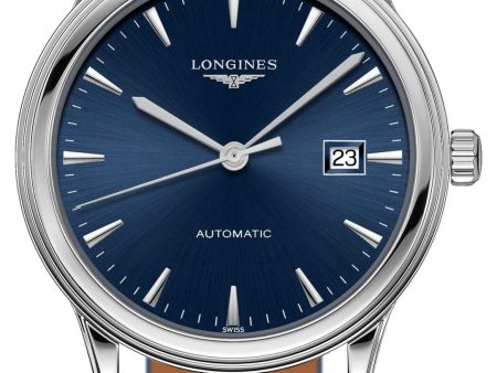 Longines Flagship Automatic Stainless Steel Blue Dial Blue Leather Strap Date Mens Watch L4.984.4.92.2 For Sale