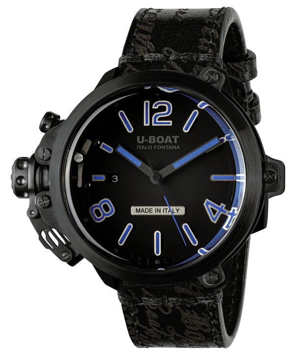 Limited Edition U-Boat Capsule Automatic Black PVD Black Dial Black Leather Strap Date Mens Watch 8806 Discount