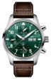 IWC Pilot s Automatic Chronograph Stainless Steel Green Dial Brown Leather Strap Day Date Mens Watch IW388103 on Sale