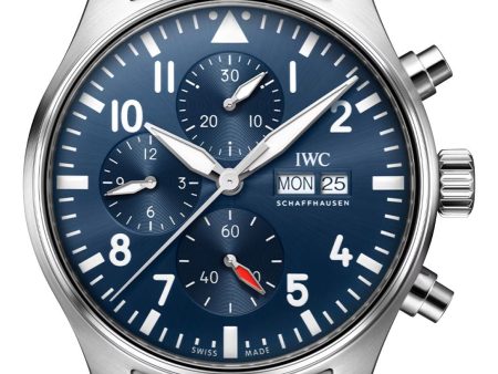 IWC Pilot s Automatic Chronograph Stainless Steel Blue Dial Day Date Mens Watch IW378004 Hot on Sale