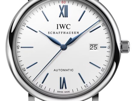 IWC Portofino Automatic Stainless Steel Silver Dial Blue Leather Strap Date Mens Watch IW356501 Cheap