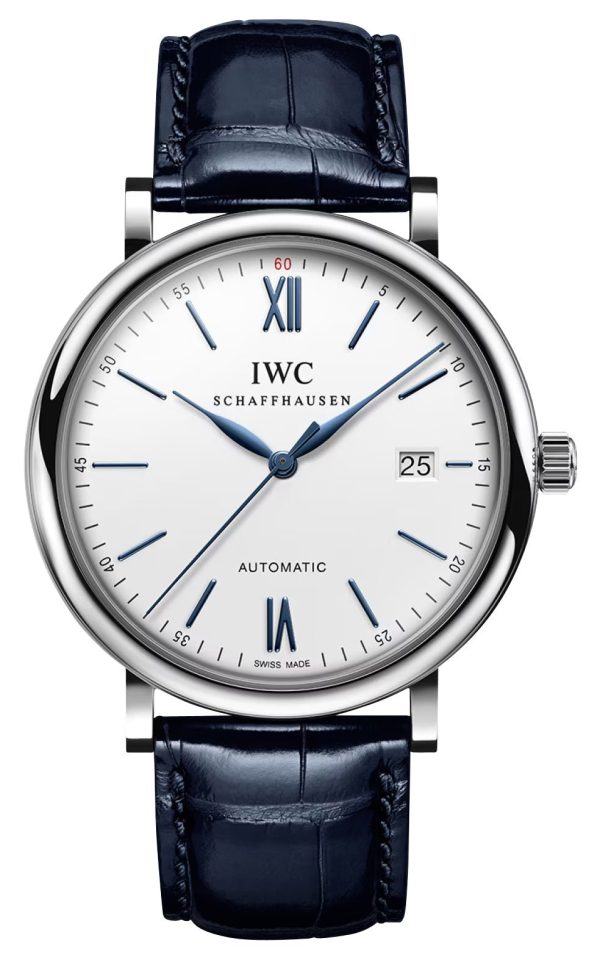 IWC Portofino Automatic Stainless Steel Silver Dial Blue Leather Strap Date Mens Watch IW356501 Cheap