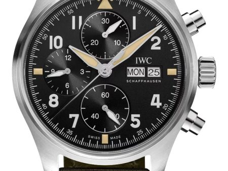 IWC Pilot s Spitfire Automatic Chronograph Stainless Steel Black Dial Green Textile Strap Day Date Mens Watch IW387901 Online