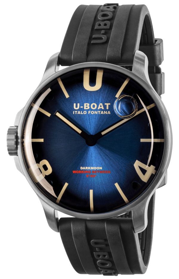 U-Boat Darkmoon Stainless Steel Blue Dial Black Rubber Strap Quartz Mens Watch 8704 For Sale