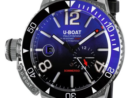 U-Boat Sommerso Automatic Stainless Steel Blue and Black Dial Black Rubber Strap Date Divers Mens Watch 9519 Online