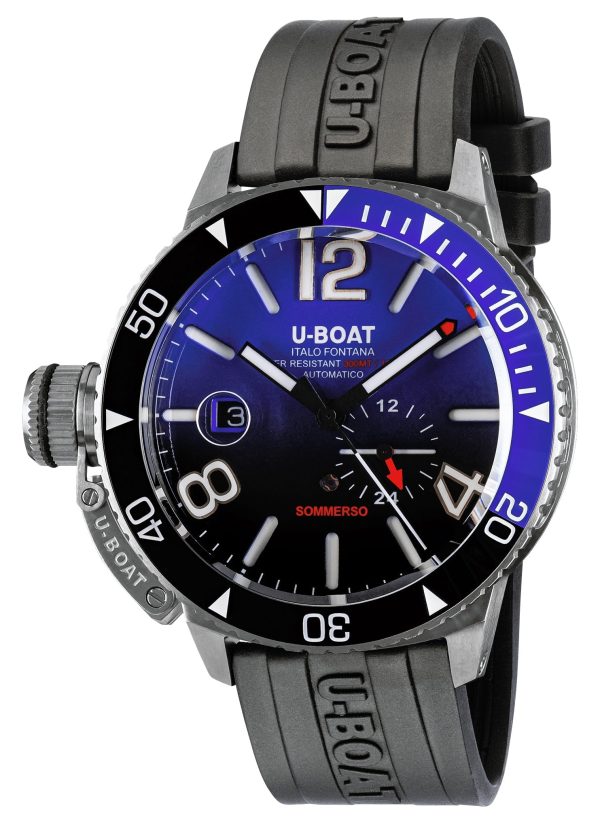 U-Boat Sommerso Automatic Stainless Steel Blue and Black Dial Black Rubber Strap Date Divers Mens Watch 9519 Online