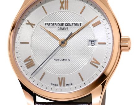 Frederique Constant Classics Index Automatic Rose Gold Tone Steel Silver Dial Date Brown Leather Strap Mens Watch FC-303MV5B4 Fashion