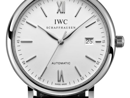 IWC Portofino Automatic Stainless Steel Silver Dial Black Leather Strap Date Mens Watch IW356501 Online