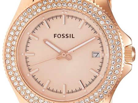 Fossil Retro Traveller Rose Gold-Tone Stainless Steel Rose Gold Dial Date Crystals Quartz Womens Watch AM4454 For Cheap