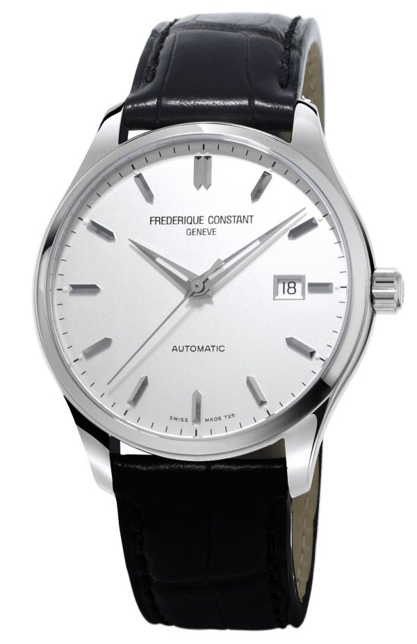 Frederique Constant Classics Index Automatic Stainless Steel Silver Dial Black Leather Strap Date Mens Watch FC-303S5B6 Fashion