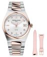 Frederique Constant Highlife Steel & Rose Gold Plated Silver Dial Diamonds Interchangeable Pink Rubber Strap Date Quartz Womens Watch FC-240VD2NH2B Online Sale