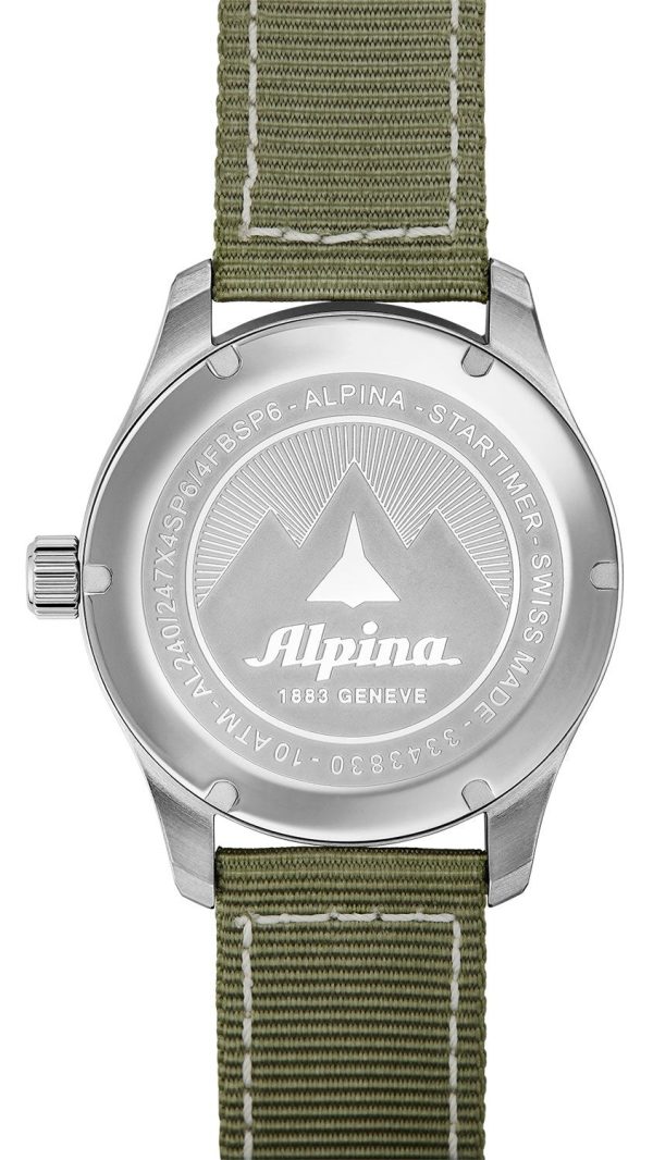 Alpina Startimer Pilot Stainless Steel Green Nylon Strap White Dial Quartz Date Mens Watch AL-240S4S6 Sale