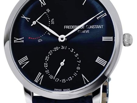 Frederique Constant Slimline Power Reserve Automatic Stainless Steel Blue Dial Blue Leather Strap Date Mens Watch FC-723NR3S6 Sale