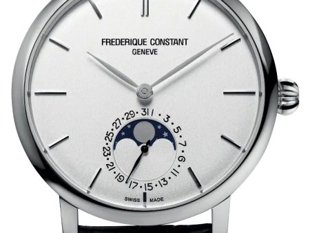 Frederique Constant Slimline Moonphase Automatic Stainless Steel Silver Dial Black Leather Strap Date Mens Watch FC-705S4S6 Fashion