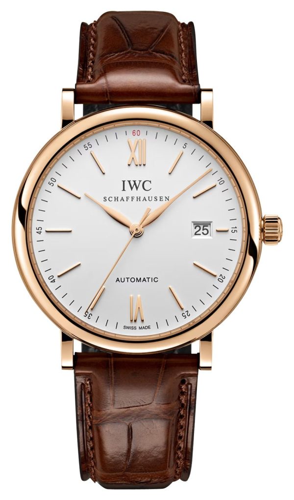 IWC Portofino Automatic 18K Rose Gold Silver Dial Brown Leather Strap Date Mens Watch IW356504 Cheap