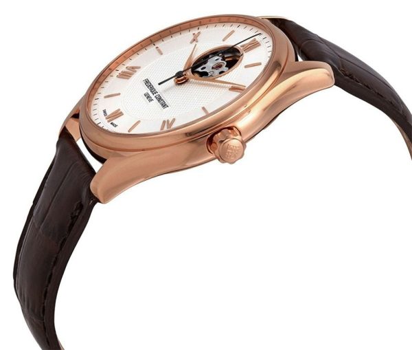 Frederique Constant Classics Heart Beat Rose Gold Tone Steel Automatic Silver Dial Brown Leather Strap Mens Watch FC-310MV5B4 Cheap