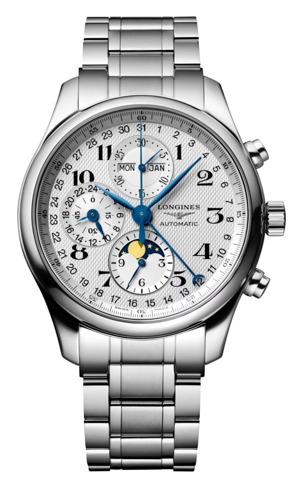 Longines Master Collection Automatic Chronograph Stainless Steel Silver Dial Day Date Month Moonphase Mens Watch L2.773.4.78.6 Online now