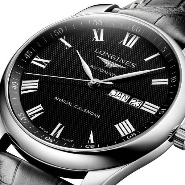 Longines Master Collection Automatic Stainless Steel Black Dial Black Leather Strap Date Month Mens Watch L2.920.4.51.7 Sale