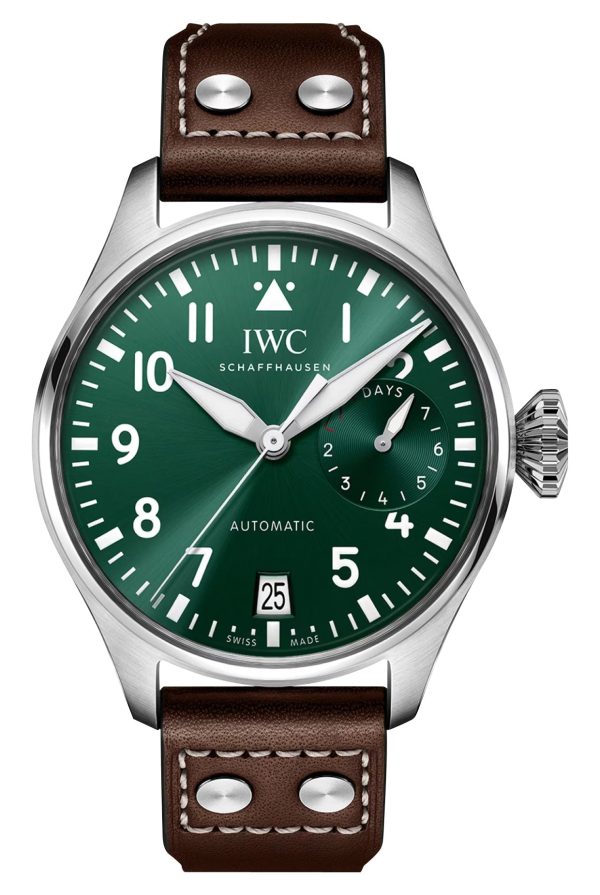 IWC Big Pilot Power Reserve Automatic Stainless Steel Green Dial Brown Leather Strap Date Mens Watch IW501015 Sale