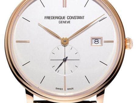 Frederique Constant Slimline Small Seconds Rose Gold PVD Silver Dial Brown Leather Strap Date Quartz Mens Watch FC-245V5S4 Fashion