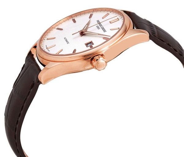 Frederique Constant Classics Index Automatic Rose Gold Tone Steel Silver Dial Brown Leather Strap Mens Watch FC-303V5B4 Cheap