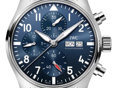 IWC Pilot s Automatic Chronograph Stainless Steel Blue Dial Blue Leather Strap Day Date Mens Watch IW388101 Online Hot Sale