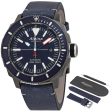 Alpina Seastrong Diver 300 Automatic Titanium PVD Case Blue Leather Strap Blue Dial Interchangeable Blue Rubber Strap Date Mens Watch AL-525LNN4TV6 For Discount