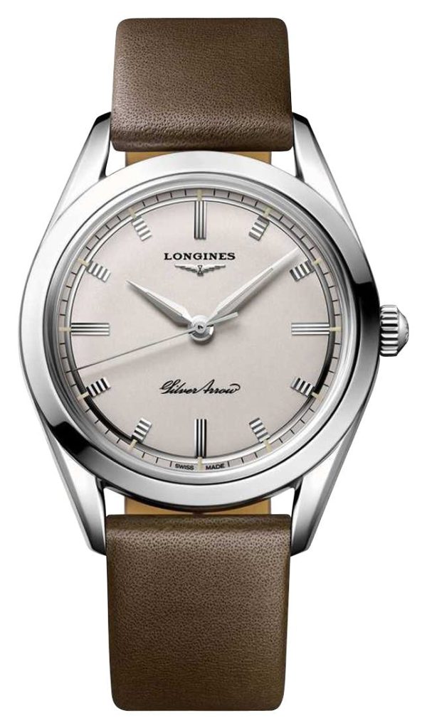 Longines Heritage Classic Silver Arrow Automatic Silver Dial Brown Leather Strap Mens Watch L2.834.4.72.2 For Cheap