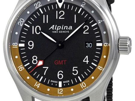 Alpina Startimer Pilot GMT Stainless Steel Black Canvas Black Dial Date Quartz Mens Watch AL-247BBG4S6 Online Hot Sale