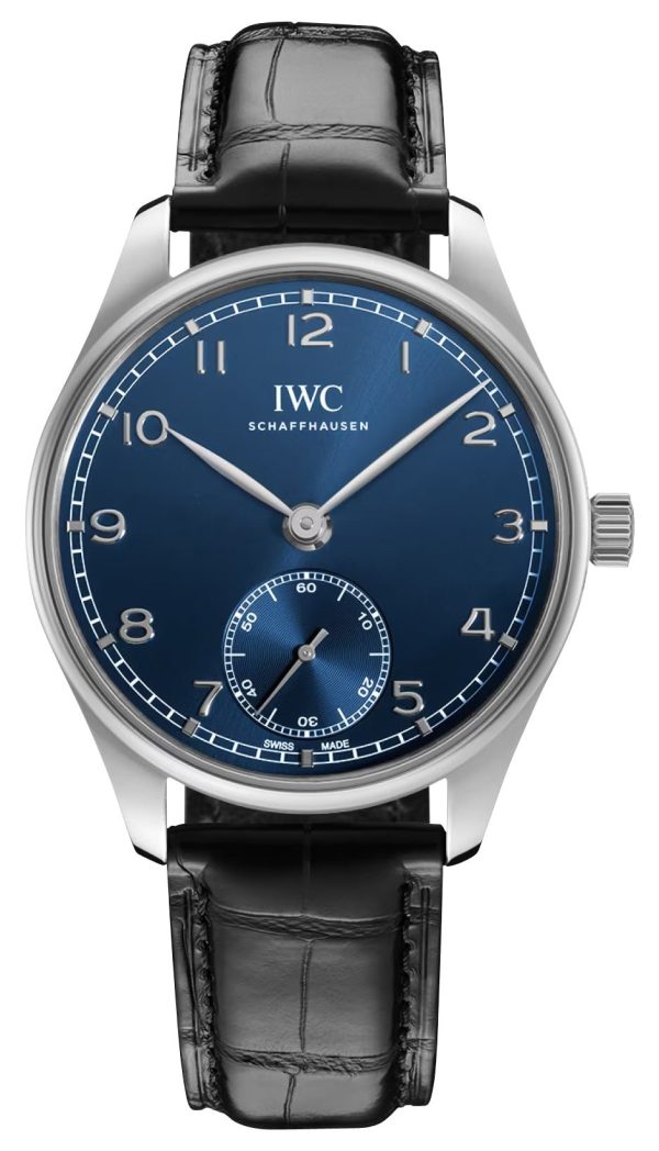 IWC Portugieser Automatic Stainless Steel Blue Dial Black Leather Strap Mens Watch IW358305 Fashion