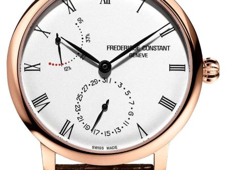 Frederique Constant Slimline Power Reserve Automatic Rose Gold Plated Silver Dial Brown Leather Strap Date Mens Watch FC-723WR3S4 Fashion