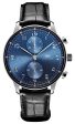 IWC Portugieser Automatic Chronograph Stainless Steel Blue Dial Black Leather Strap Mens Watch IW371606 Hot on Sale