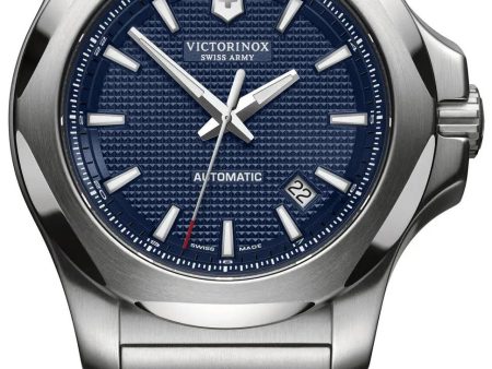 Victorinox Swiss Army INOX Mechanical Stainless Steel Mens Watch Blue Dial Calendar 241835 For Cheap