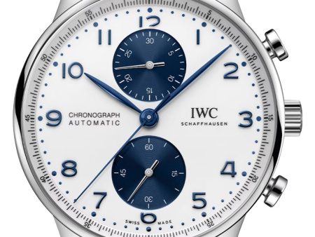 IWC Portugieser Automatic Chronograph Stainless Steel White Dial Blue Rubber Strap Mens Watch IW371620 Fashion