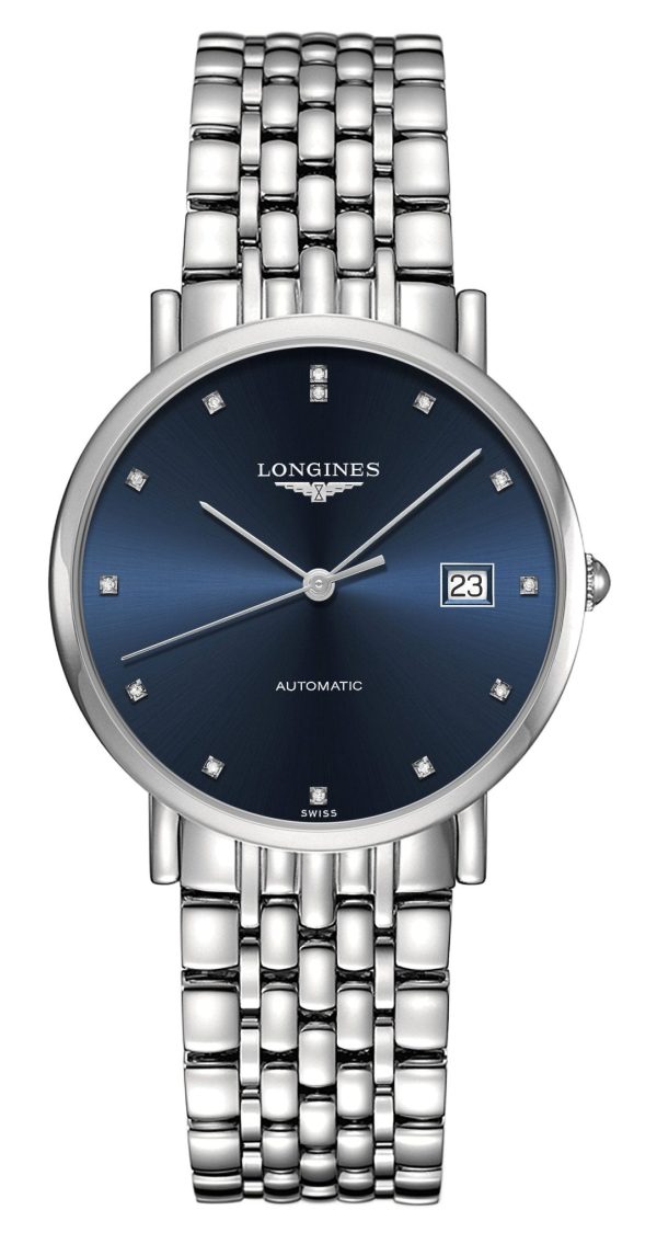 Longines Elegant Automatic Stainless Steel Blue Dial Diamonds Date Mens Watch L4.810.4.97.6 Online