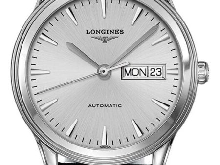 Longines Flagship Automatic Stainless Steel Silver Dial Black Leather Strap Day Date Mens Watch L4.899.4.72.2 Supply