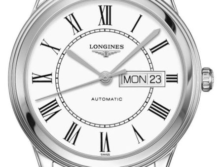 Longines Flagship Automatic Stainless Steel White Dial Black Leather Strap Day Date Mens Watch L4.899.4.21.2 Online Hot Sale