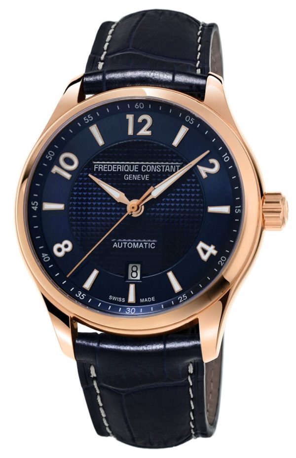 Limited Edition Frederique Constant Runabout Rose Gold Tone Steel Automatic Blue Dial Blue Leather Strap Mens Watch FC-303RMN5B4 Sale