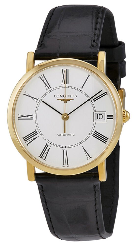 Longines Presence Automatic 18K Yellow Gold White Dial Black Leather Strap Date Mens Watch L4.778.6.11.0 Cheap