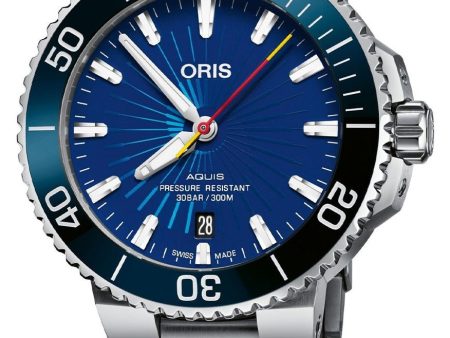 Limited Edition Oris Aquis Sun Wukong Automatic Stainless Steel Blue Dial Date Divers Mens Watch 733 7766 4185-Set Online now