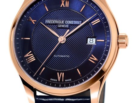 Frederique Constant Classics Index Automatic Rose Gold Tone Steel Blue Dial Date Blue Leather Strap Mens Watch FC-303MN5B4 For Discount