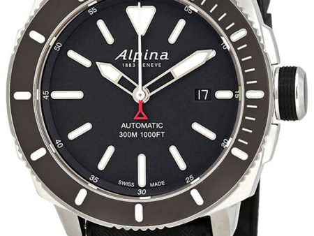 Alpina Seastrong Diver 300 Automatic Stainless Steel Black Rubber Strap Black Dial Date Mens Watch AL-525LBG4V6 on Sale