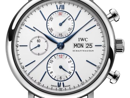 IWC Portofino Automatic Chronograph Stainless Steel Silver Dial Blue Leather Strap Day Date Mens Watch IW391037 Online now